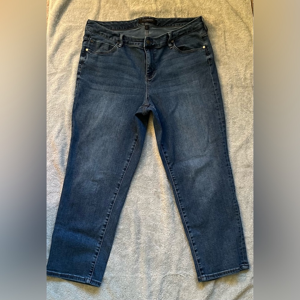 Liverpool Kennedy Crop Straight Jeans 14W Mid Rise Stretch 27” Mid Wash